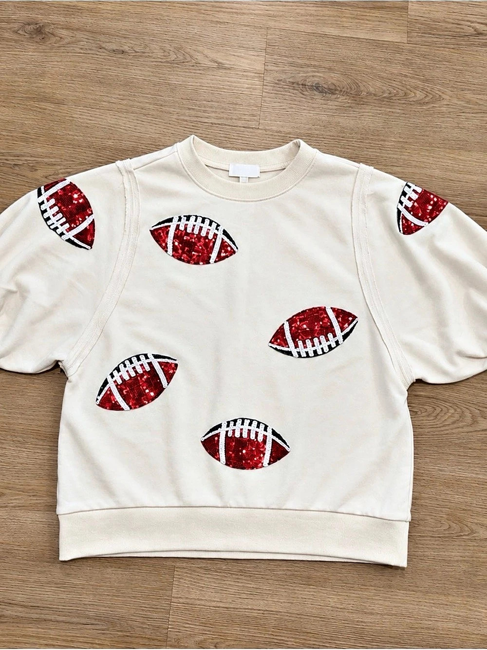 ODDI Football Sequin Patch Crewneck Sweatshirt Cream & Red Large